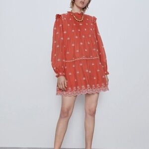 Burnt orange eyelet A line dress from Zara